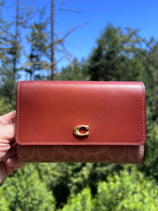 Coach Other - COACH Brown Essential Medium Signature Canvas Flap Wallet Gold Hardware AUTHENTC